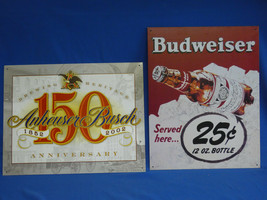 Anheuser Busch Bud Beer 2 pc SET Vintage Look Advertisement Metal Sign S... - $32.68