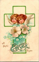 Vtg Postcard 1907 A Joyful Easter w Cross, Flowers and Children - £5.11 GBP