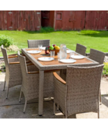 Foxford Acacia Wood and Rattan 7-Piece Patio Dining Set - $947.65 CAD