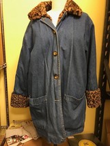 Womens Size M/L Coldwater Creek Denim And Faux Leopard Coat Jacket Fall Winter - £37.98 GBP