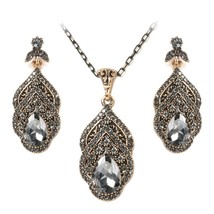 Kinel Gray Crystal Flower Earring Necklace For Women Vintage Jewelry Sets Antiqu - £18.86 GBP