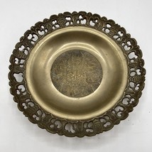 Vintage Asian Pattern 10&quot; Brass Bowl Etched Dish Bowl Plate 6&quot; Antique - $40.00