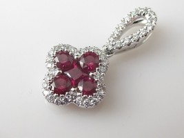 2.80 Ct Round cut Simulated Red Ruby Clover Halo Pendant 14K White  Gold Plated - £56.99 GBP