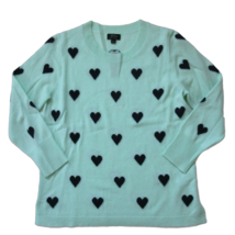 NWT J.Crew Everyday Cashmere in Seaside Aqua Navy Intarsia Knit Heart Sweater XS - £77.67 GBP