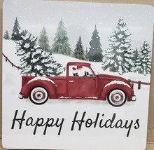 4 Hard Square Placemats W/CORK BACK,14&quot;x14&quot;,SANTA In Red Truck,Happy Holidays,Bm - £19.75 GBP