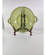 Vintage Green Glass 7.5&quot; Round Candy Pickle Dish Bowl Scalloped Honeycom... - $19.20 CAD