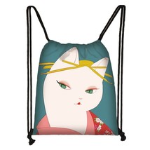 Cute Cat Head Drawstring Bag Cat Painting 3D Printing Backpack Girl Shopping bag - £9.14 GBP