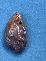 Exquisitely Carved Mustard &amp; Dark Brown Carved Ocean Fish Stone Pendant or Other - $28.84