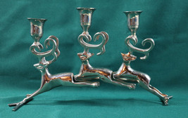 Chrome Silver Reindeer Candle Holder Trio  Christmas Decor Mantle Center... - £22.93 GBP