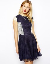 NEW ASOS Navy Pleated Lace Dress sz 6 - $444.76 MXN