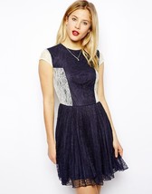 NEW ASOS Navy Pleated Lace Dress sz 6 - £18.61 GBP