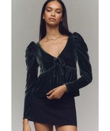 NWT Anthropologie Dark Green Maeve Velvet Babydoll top size XS. - $64.00