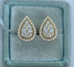 1.60Ct Round Cut Natural Moissanite Cluster Stud Earrings 14K Yellow Gold Plated - £134.28 GBP