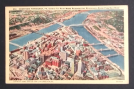 Aerial Scenic View of Downtown Pittsburgh PA Rivers Linen Postcard c1940s - $9.99