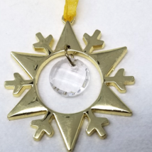 Gold Metal Snowflake Christmas Ornament Plastic Crystal 1990 Vintage - £9.66 GBP