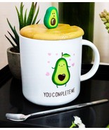 Pack Of 2 You Complete Me Avocado Hearts Ceramic Coffee Mug W/ Spoon And... - $36.91 CAD