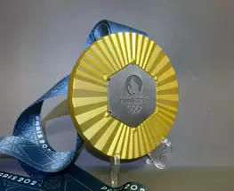Paris 2024 Olympics 'Gold' Medal with Ribbons &amp; Olympic Pouch &amp; Display ... - $99.00