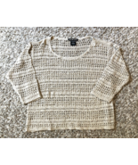 Vintage Sweater Womens Large Cream Tan Open Weave Oversized Crop Long Sl... - £18.42 GBP