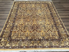 Indian Oriental Rug 6x9 Allover Floral Motif Birds Tan/Cream Fine Wool Carpet - £1,579.39 GBP