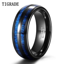 8mm Mens Tungsten Wedding Rings Blue Maple Inlay Black Tungsten Carbide Ring Eng - £19.04 GBP