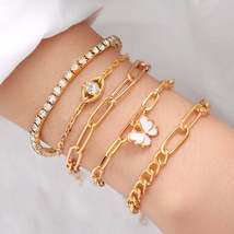 Cubic Zirconia &amp; Enamel 18K Gold-Plated Butterfly Charm Bracelet Set - £11.98 GBP