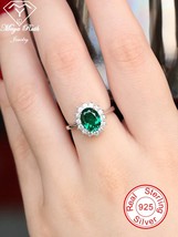 Created Emerald Halo Diana Princess Real 925 Sterling Silver Party Ring For Wome - £55.45 GBP