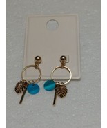 Teal and Gold Tone Dangle Earrings - $9.47 CAD
