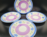 4 Gibson Bella Dinner Plates Set Vintage Blue Floral Band Serve Table Di... - $66.20
