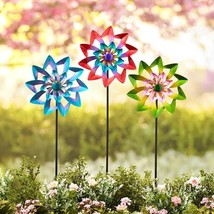 Colorful Metallic Wind Spinner Stake Outdoor Yard Garden Home Decor 3 CH... - £18.00 GBP+