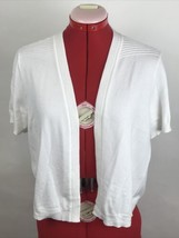 Norm Thompson White &amp; Floral Cardigan Summer Sweater Knit Short Sleeve Sz M - £10.04 GBP
