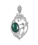 African Malachite Solitaire Pendant 18&quot; Chain Platinum Over Copper New - $34.64