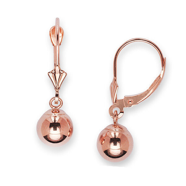 Primary image for 14k rose gold drop dangle lever back ball earrings 6mm new