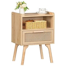Rattan Nightstand, Side Table With Drawer And Storage, Bedside End Table With So - £60.82 GBP