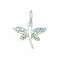 925 Silver Epoxy Dragonfly Charm with Crystal Accent Women Girls Wedding Jewelry - $28.42