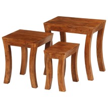 Nesting Table Set 3 Pieces Solid Acacia Wood 50x35x50 cm Brown - £106.51 GBP