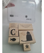 Stampin Up Stamp Set C Is For Cat 6 Rubber Wood Mounted Stamps Paw Fish ... - $12.19