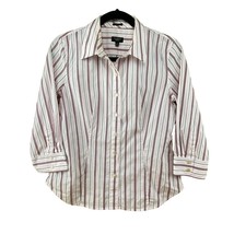 TALBOTS Woman Pink+White Stripes Button Front Stretch Blouse Size 6P - £11.66 GBP