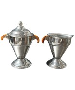 Vintage Art Deco Stainless Chrome Creamer Sugar Set Butterscotch Bakelit... - $285.10 MXN
