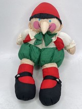Christmas Pinocchio Elf Plush Department 56 Dept Nylon Puffalump Sitting 16&quot; VTG - £11.16 GBP