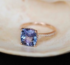 2.50Ct Cushion Cut Tanzanite Wedding Engagement Ring 14k Rose Gold Finish - £62.68 GBP