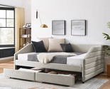 Queen Size Daybed With Two Storage Drawers, Linen Trundle Upholstered Tu... - $816.99