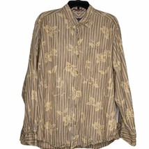 Tommy Bahama  Shirt Size XL Silk Blend Button Front Floral Brown Blue Stripes - £19.04 GBP