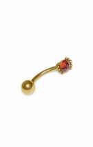 Simulated Red Ruby 2Ct 14k Yellow Gold Plated Piercing Navel Barbell Belly Ring - £83.55 GBP