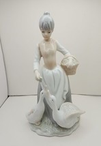 8.5” Vintage Lady Feeding Geese Glazed Hand Painted Porcelain Figurine Statuette - £8.93 GBP