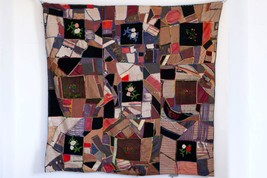 Magnificent Antique Crazy Quilt - Hand Stitched Velvet/Silk/Cotton - $275.83