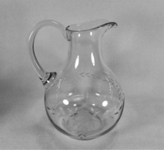 Vintage Large Pitcher w/ Etched Flowers &amp; Leaves Clear Glass Applied Handle - £5.69 GBP