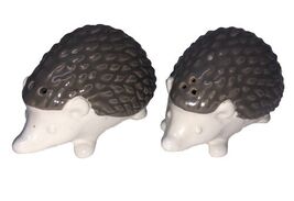 Stoneware Hedgehog Salt and Pepper Shakers With Stoppers Gray White Cute - $13.00
