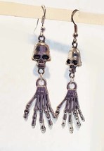 Silver skull skeleton hand charm earrings dangles handmade goth punk bik... - £5.58 GBP