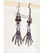 Silver skull skeleton hand charm earrings dangles handmade goth punk bik... - £5.46 GBP