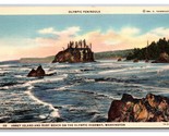 Abbey Island Ruby Beach Olympic Peninsula Washington WA UNP Linen Postca... - $3.91